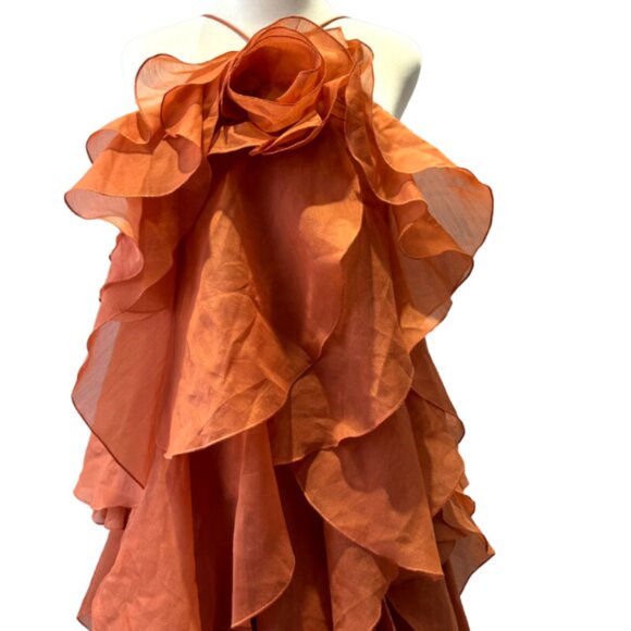 AJE Pandorea Layered Maxi Dress Floral Ruffle Coral Clay - Picture 11 of 12